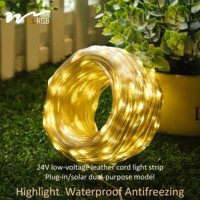 Bande LED intelligente de 100 m, lumières solaires étanches IP66, télécommande et commande vocale, blanc chaud 3000K, extérieur, PC