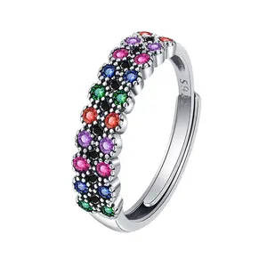 Anello di buona qualità per gioielli genuini anello 925 in argento sterling arcobaleno love zircone anello regolabile cuore gioielli da donna regalo