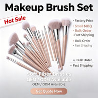 Échantillon rapide OEM ODM, logo personnalisé, 15 pièces, ensemble de pinceaux de maquillage professionnels en fibres synthétiques roses, étiquette privée, avec manche en plastique