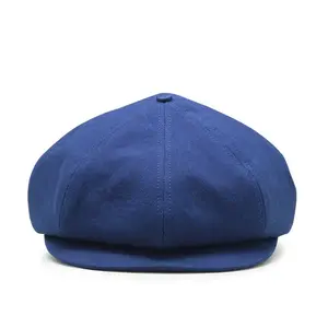 Topi Baret Model Herringbone Pria dan Wanita, Topi Baret Logo Kustom, Topi Beanie Biru Dongker, Topi Kasual Musim Gugur untuk Pria dan Wanita