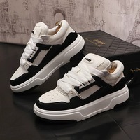 Chaussures pour hommes respirantes à lacets, bout rond, style coréen, motif à carreaux blancs, tige en cuir véritable, PU, sportives et tendance