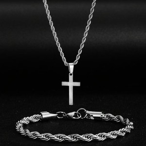 Populaire Bracelet-Chaîne Câblée Noire Bague Métal Croix Pendentif Collier Femmes Hommes <span class=keywords><strong>Bijoux</strong></span> de Fête Vacances en Bord de Mer Ensemble <span class=keywords><strong>Cadeau</strong></span> - Product Image 6