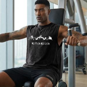 FOXA Débardeur graphique pour homme, sans manches, en coton, effet délavé, respirant, pour l'entraînement et la gym, avec le slogan 'No Pain No Gain' - Product Image 6