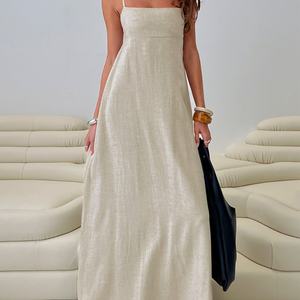 Vestido Largo Informal de Lino 100% para Mujer, Estilo Verano, Sin Espalda, Diseño OEM - Product Image 3