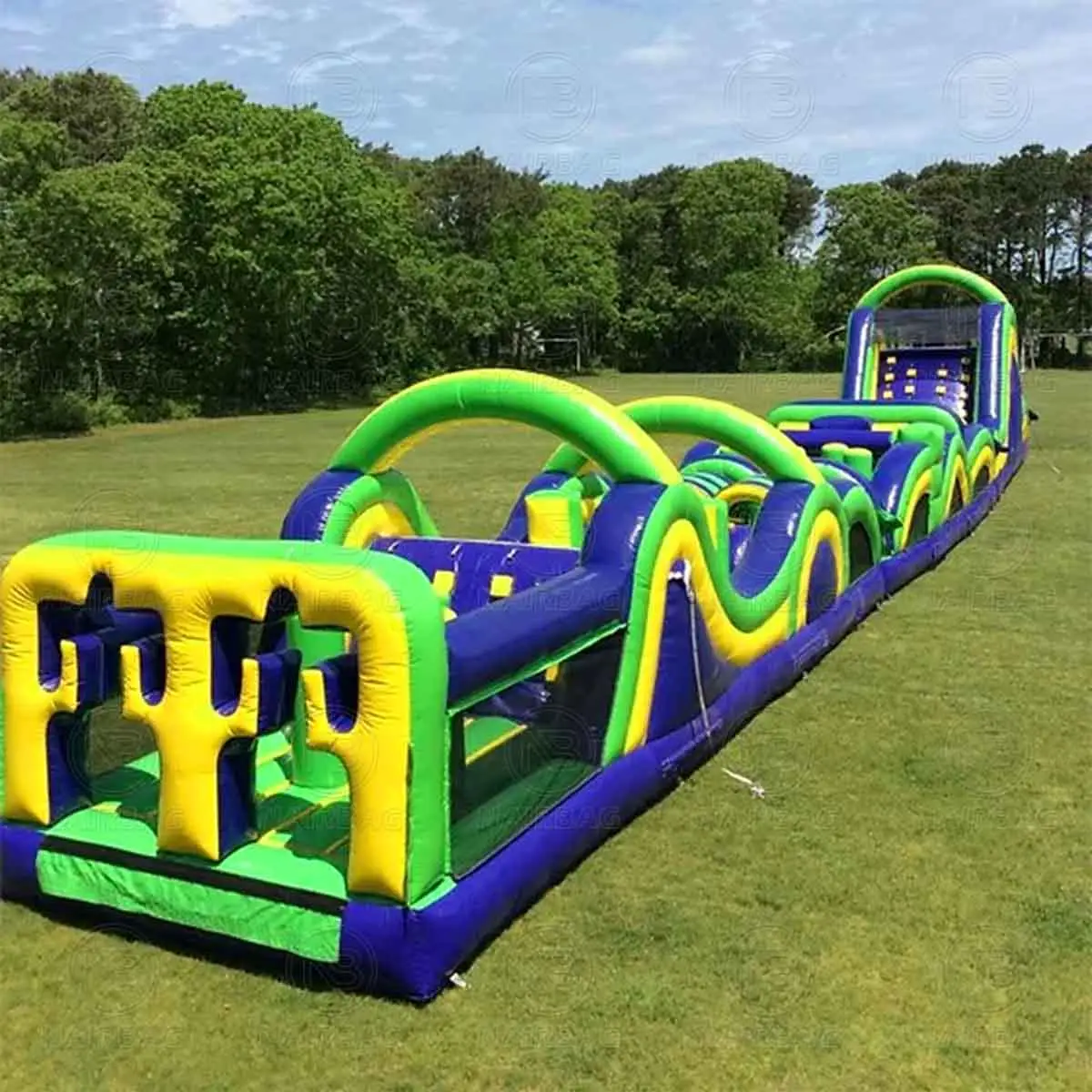 Giant Radical Run Inflatable Obstacle Course 100ft Long Rock Wall and Slide Great for Corporate Events