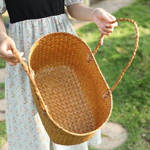 Nouveau panier de courses rétro tressé à la main pour l'été, panier créatif pour la maison, le pique-nique en extérieur et accessoire <span class=keywords><strong>photo</strong></span> - Product Image 5