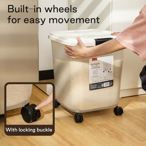 Anya kín 25kg 15kg hiện đại lớn Nhựa thực phẩm lưu trữ container gạo Dispenser với bánh xe nắp gạo mì ngũ cốc tổ chức - Product Image 3