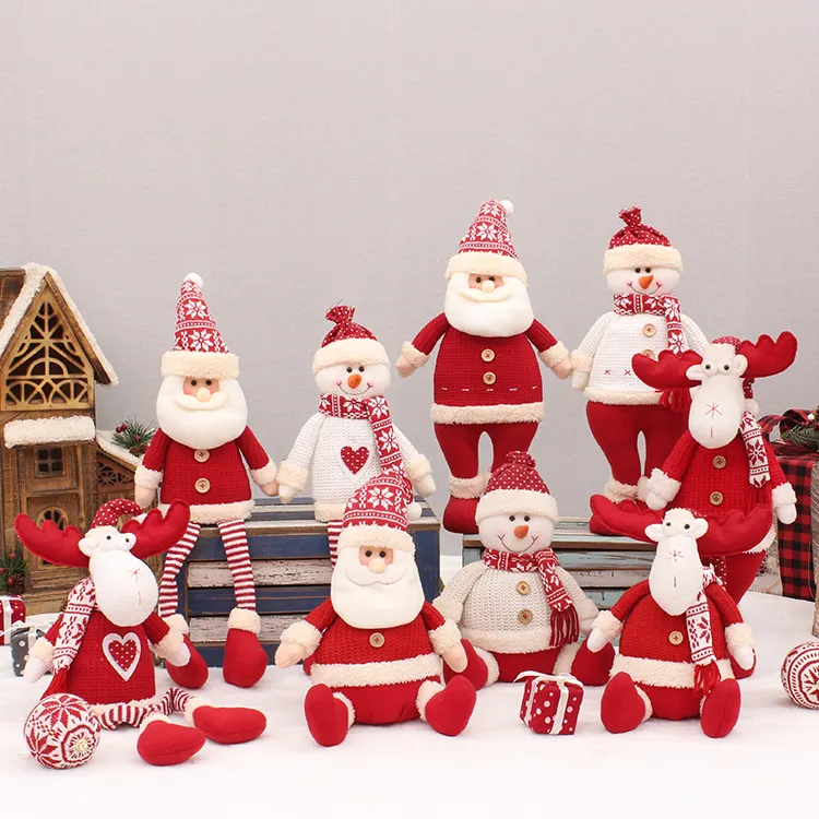 18 "Red knit christmas hat navidad Santa Snowman Elk Standing figure doll holiday children's gift toy advent calendar
