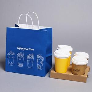Sacs en papier kraft blanc et brun personnalisés avec logo pour la vente en gros et au détail, sacs à poignées pour la restauration rapide, le lait, les sushis, la gelée, la salade - Product Image 2
