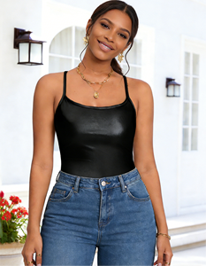 Camisole en similicuir grande taille pour femme - Débardeur ajusté à col rond pour les soirées décontractées et les sorties nocturnes - Product Image 4