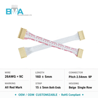 Cable flexible OEM chapado en oro de 2.54mm y 9 pines con carcasa beige, UL2468 26AWG, 160mm, marca roja para PCB, electrónica de control industrial