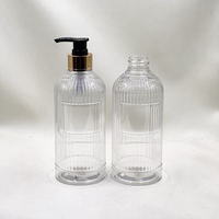 Bouteille Distributrice en Plastique Vide avec Logo Personnalisé, 400 ml, Rayures Verticales, Bouteille Pompe en PETG pour Emballage de Shampooing, Gel Douche, Lotion pour Hôtel