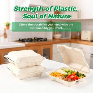 Boîte alimentaire articulée en pulpe de bagasse biodégradable et compostable - Product Image 3