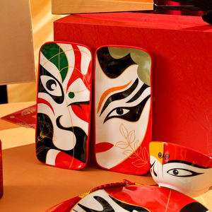 Vaisselle et assiettes en porcelaine personnalisées LovingHome sur le thème du maquillage facial de l'opéra de Pékin, résistantes au lave-vaisselle et aux décolorations, pour le Ramadan - Product Image 2