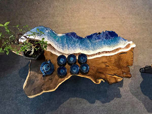 Mesa de Centro de Resina Epoxi con Diseño de Olas Oceánicas en 3D, Estilo Playa Azul, Mesa Auxiliar de Madera de Nogal con Borde Natural, Diseño OEM, Contáctenos - Product Image 3