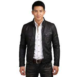 Chaqueta de cuero genuino de corte ajustado y moderno para hombre, con líneas limpias, tacto suave y opción de logotipo, chaqueta de cuero de moda para hombre. - Product Image 1