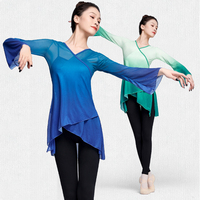 Vêtements de danse classique pour femmes, hauts de ballet élégants à manches trompette en maille, hauts de danse nationale pour adultes