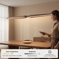 Suspension linéaire en bois de chêne à intensité variable, design incurvé plat 150 cm, éclairage LED pour îlot de cuisine avec hauteur réglable