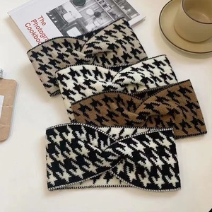 Qianjin Thousand Bird Lưới Dệt Kim <span class=keywords><strong>Headband</strong></span> Retro Rộng Cạnh Đan Tóc Hoops Cao Đàn Hồi Tóc Ban Nhạc Houndstooth <span class=keywords><strong>Headband</strong></span> - Product Image 1