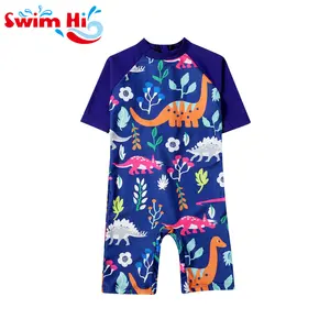 Wholesale Summer One Piece Cartoon Baby Boy Fish Printing Beach Swimsuit With Hat