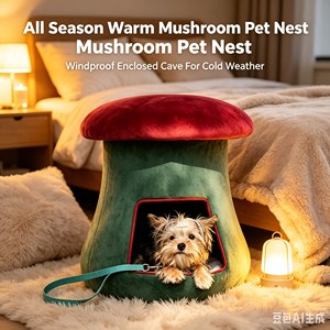 Cama para Mascotas de Felpa Suave Tipo Hongo, Doble Uso como Taburete de Maquillaje y Casa Cálida para Gatos Pequeños de Interior - Product Image 1