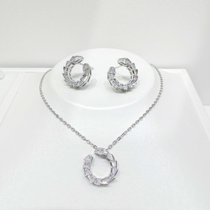 Ensemble collier et boucles d'oreilles hip hop géométriques en argent 925, élégant, pour femme, demoiselle d'honneur, motif unique, zircon, bijoux pour femmes. - Product Image 2