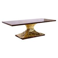 Ensemble de table à manger de luxe avec base en cuivre et laiton doré, plateau en bois de qualité supérieure, mobilier de salle à manger moderne pour projet de villa