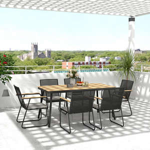 AJUNION açık Metal ahşap yemek seti bahçe restoran koltuklar dikdörtgen masa dış mekan yemek masası ve 6 koltuk için sandalyeler - Product Image 1