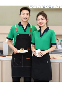 Verano transpirable algodón cuello en V paquete personalizado restaurante uniforme camisetas para comida rápida café tienda <span class=keywords><strong>de</strong></span> té Hotel <span class=keywords><strong>camarero</strong></span> <span class=keywords><strong>ropa</strong></span> <span class=keywords><strong>de</strong></span> trabajo - Product Image 3