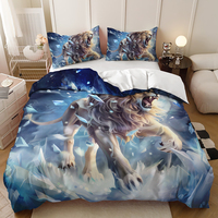 Ensemble de housse de couette King 3 pièces en microfibre 100% style américain 300TC toute saison avec impression numérique 3D de rose rouge, araignée, forêt et lion