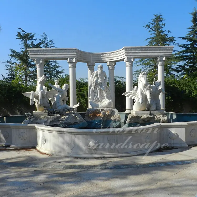 Grand jardin extérieur décoration d'animaux colonne de pierre naturelle marbre souhaitant fontaine d'eau fontaine de Trevi prix