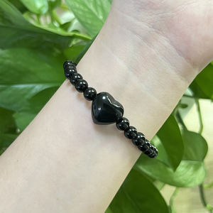 Romantique Coeur Charme Bijoux À La Main Femmes 6mm Noir Obsidienne Perle Bouclier D'énergie Manifestation <span class=keywords><strong>Bracelet</strong></span> pour la Saint Valentin - Product Image 5