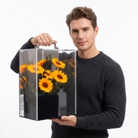 Coffret Cadeau de Noël Personnalisé de Luxe en Acrylique Transparent avec Bouquet de Fleurs Éternelles (Rose et Tournesol)