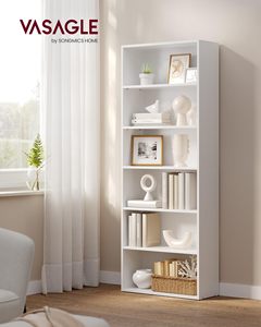 Estantería Moderna de Madera Blanca de 6 Niveles para Sala de Estar, Ahorro de Espacio, Almacenamiento Abierto para Oficina en Casa - Product Image 2