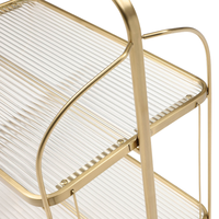 Chariot de service pliable doré de style médiéval à trois niveaux en verre, chariot de salle à manger, table de rangement de cuisine transparente, modèle très tendance