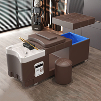 Chaise de lavage de cheveux de style thaïlandais moderne avec fonctions de circulation d'eau, de vapeur et de massage - Cadre en bois massif pour salons de beauté