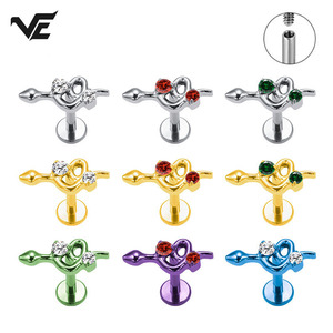 เครื่องประดับเจาะแฟชั่น VIEN Jewellery ZPO-177 ทำจากไทเทเนียม ASTM F136 รูปทรงเปลือย ประดับเพชร CZ แบบหลังแบน สำหรับเจาะริมฝีปาก จมูก - Product Image 1