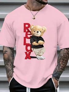 Camiseta Holgada de Algodón 100% para Hombre, Estilo Hip Hop, de Alta Calidad, Bordada, Casual, con Diseño de Oso Impreso - Product Image 4