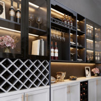 Meuble Bar à Vin Autonome Moderne Écologique et Durable avec Portes en Verre LED et Tiroirs de Rangement Grande Capacité pour Salle à Manger