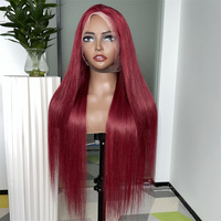 Perruque de Cheveux Humains Frontale Rouge Bordeaux 99J Bruts Vietnamiens, Lisse Baguette et Body Wave, Perruques Frontales HD Lace pour Femmes Noires