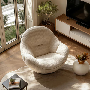 Poltrona Girevole Moderna in Bouclé Stile Nordico Bianco <span class=keywords><strong>Crema</strong></span> Circolare per Soggiorno Arredo di Lusso Confortevole - Product Image 3
