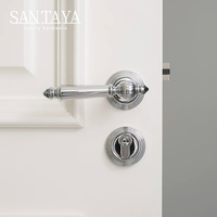 Poignée de porte Santaya en alliage de zinc chromé argenté, ensemble de serrure de porte intérieure traditionnelle pour chambre à coucher, silencieuse et facile à installer