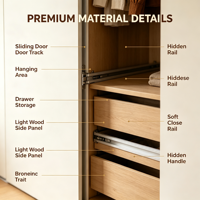Armoire coulissante moderne sur mesure pour chambre à coucher, du sol au plafond, en MDF bicolore, avec tringle de suspension intégrée, tiroirs, étagères, sans poignées, OEM ODM