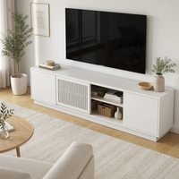 Unit Konsol TV Nordik Modern 3-Bagian Pintu Geser Vertikal Berjajar dengan Kaki Kayu Ek Putih OEM