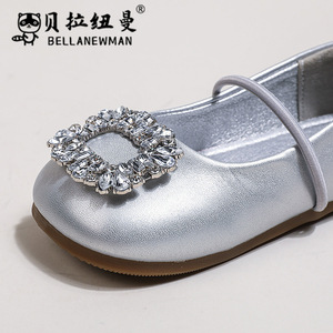 2025 primavera niñas elegante estilo francés pequeños zapatos de vestir de cuero de una sola capa punta cuadrada diamantes de imitación adornado suela blanda Ballet - Product Image 2
