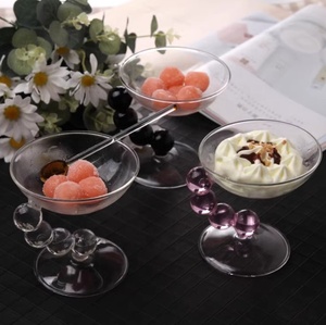 Bol à dessert en <span class=keywords><strong>verre</strong></span> à tige perlée noire personnalisé en gros - <span class=keywords><strong>Verre</strong></span> à cocktail artistique moderne pour glace et fruits - Product Image 5