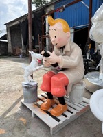 Statue en résine grandeur nature sur le thème de Tintin, sculpture de dessin animé personnalisée en FRP pour point de prise de vue, ensemble de figurines d'action en résine Tintin