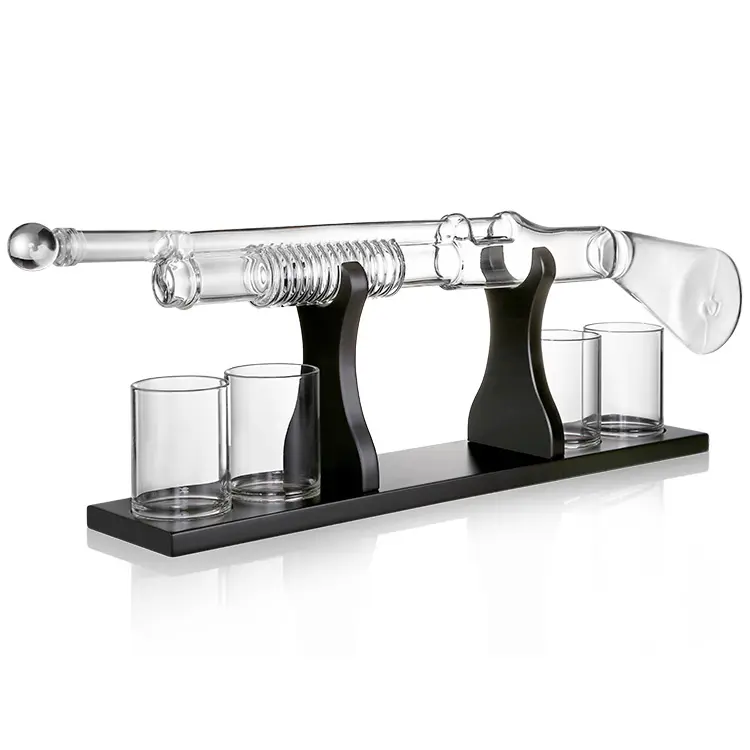 AIHPO Unique Wholesale Bar Accessories Gift Bullet Glasses Whiskey Liquor Vodka Glass Shot Gun Decanter Set with Stones Ice Cube