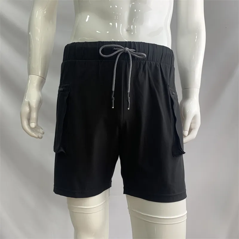 Shorts esportivos masculinos, bermudas de algodão com bolsos, corridas elásticas