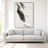 Grande peinture abstraite texturée à l'huile, nature morte noir et blanc, style impasto moderne minimaliste, art mural encadré, décoration contemporaine sur toile
